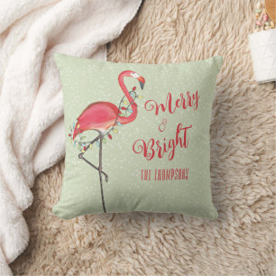 Weihnachtstypografie Beach Pink Flamingo Kissen