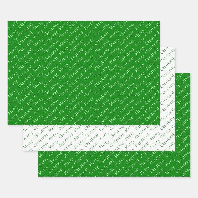 Weihnachtstypografie grün und weiß geschenkpapier set (Set)