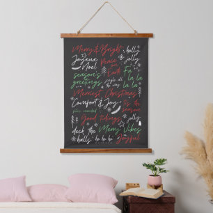 Weihnachtstypografie mit Handschrift Wandteppich Mit Holzrahmen