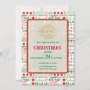 Weihnachtstypografie Rot & Grün Nahtloses Muster Einladung