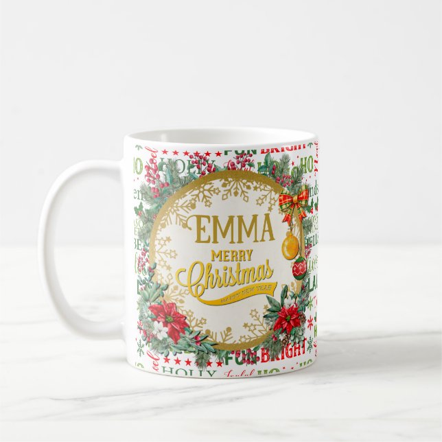 Weihnachtstypografie Rot & Grün Nahtloses Muster Kaffeetasse (Links)
