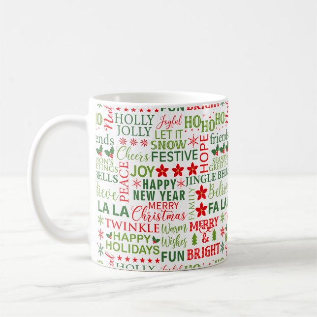 Weihnachtstypografie Rot & Grün Nahtloses Muster Kaffeetasse (Links)