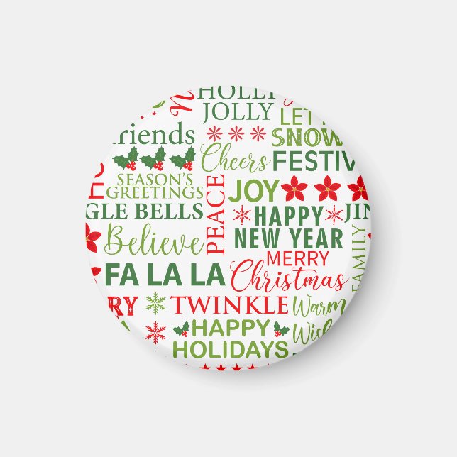 Weihnachtstypografie Rot & Grün Nahtloses Muster Magnet (Vorne)
