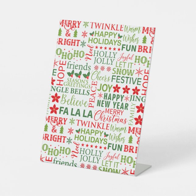 Weihnachtstypografie Rot & Grün Nahtloses Muster Sockelschild (Vorderseite)