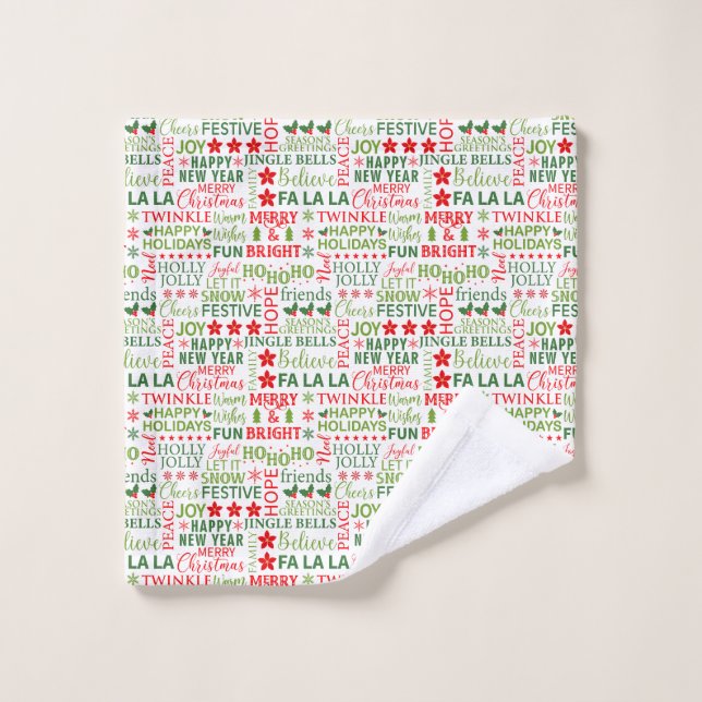 Weihnachtstypografie Rot & Grün Nahtloses Muster Waschlappen (Waschlappen)