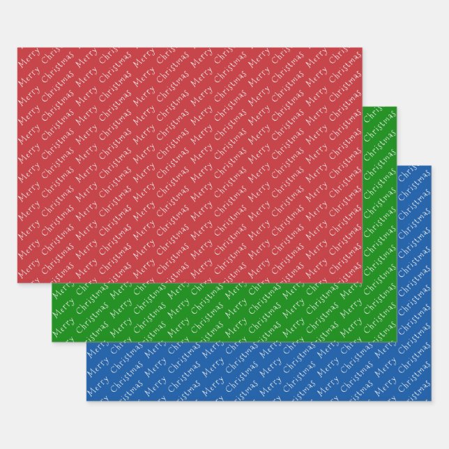 Weihnachtstypografie Rot Grün und Blau Geschenkpapier Set (Set)