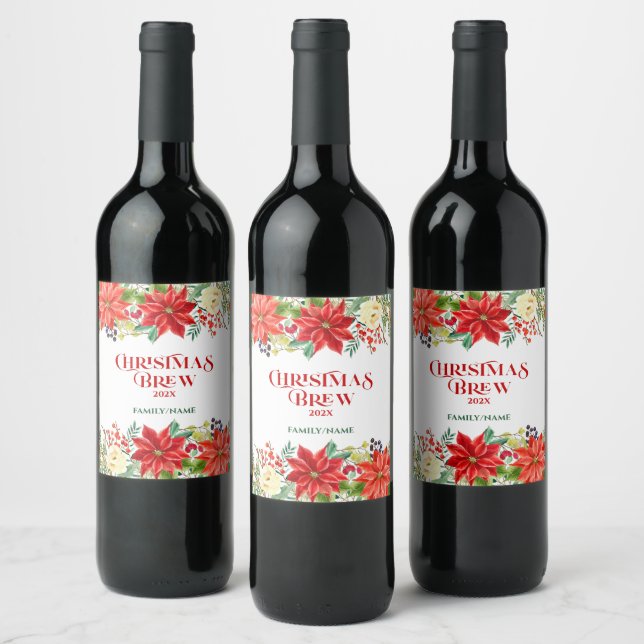 Weihnachtstypografie & Rote Poinsettia kann kälter Weinetikett (Flaschen)