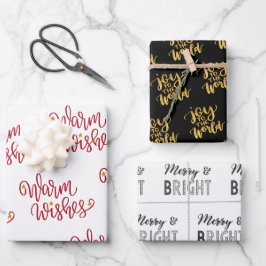 Weihnachtstypografie Schwarz-Gold-Weiß Geschenkpapier Set
