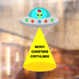 WeihnachtsUFO Ho Alien fliegende Untertasse Custom Fensteraufkleber