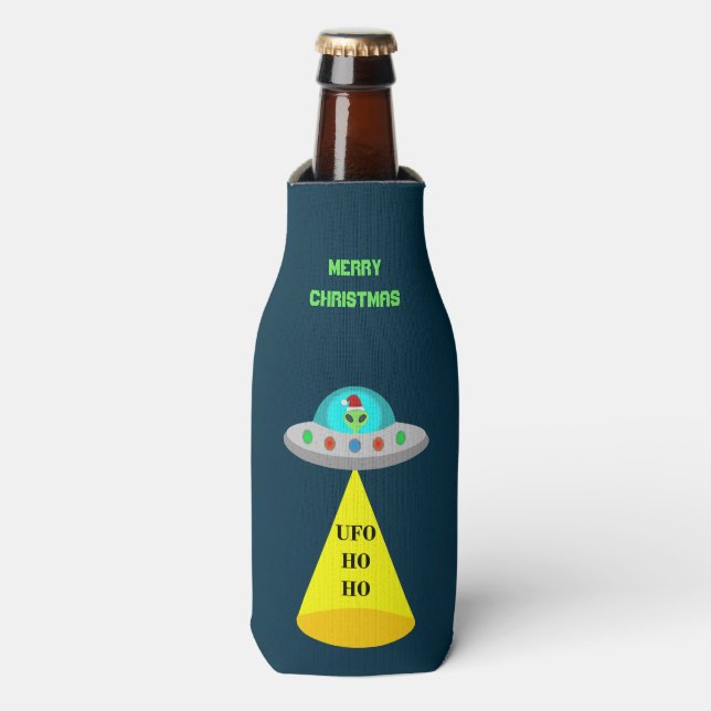 WeihnachtsUFO Ho Alien fliegende Untertasse Custom Flaschenkühler (Flaschenvorderseite)
