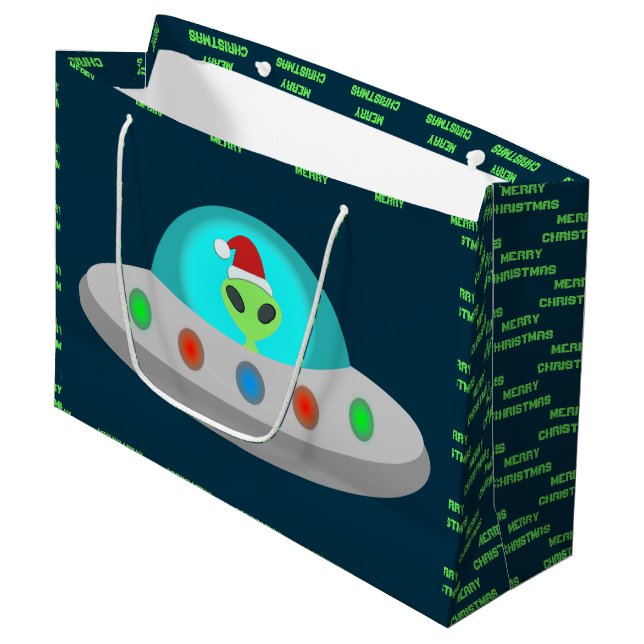 WeihnachtsUFO Ho Alien fliegende Untertasse Custom Große Geschenktüte (Vorderseite Schrägansicht)