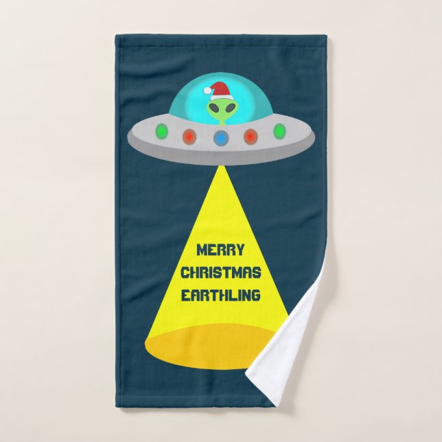WeihnachtsUFO Ho Alien fliegende Untertasse Custom Handtuch (Handtuch)