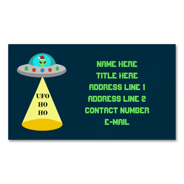WeihnachtsUFO Ho Alien fliegende Untertasse Custom Magnetische Visitenkarte (Vorderseite)