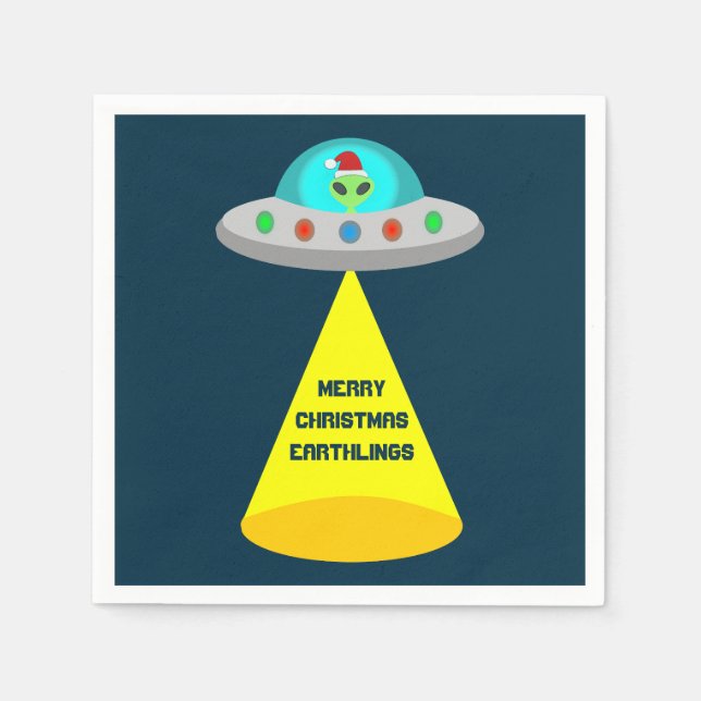 WeihnachtsUFO Ho Alien fliegende Untertasse Custom Serviette (Vorderseite)