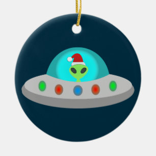 WeihnachtsUFO Ho Alien fliegende Untertasse Keramik Ornament