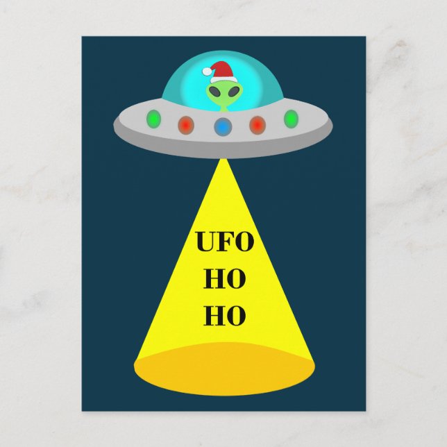 WeihnachtsUFO Ho Alien fliegende Untertasse Postkarte (Vorderseite)