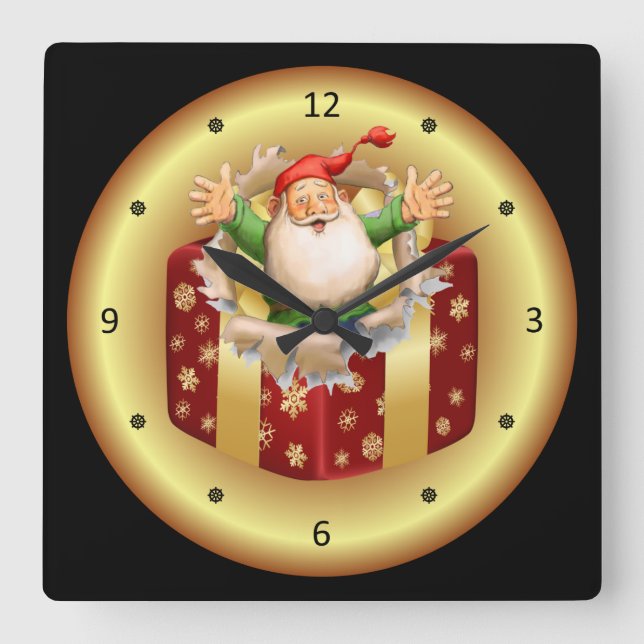 Weihnachtsuhr ~ Sankt ~, das durch ~ bricht Quadratische Wanduhr (Vorderseite)