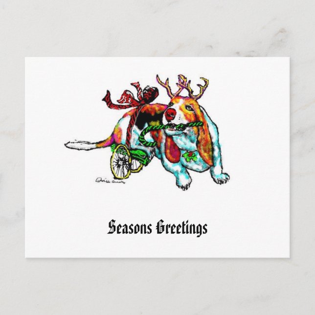 Weihnachtsunfähigkeits-Jagdhund-Postkarte Feiertagspostkarte (Vorderseite)