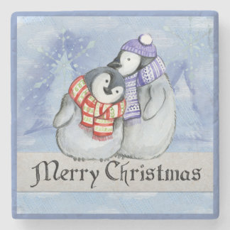 WEIHNACHTSUntersetzer. PINGUINE, SCHAL UND HUT Steinuntersetzer