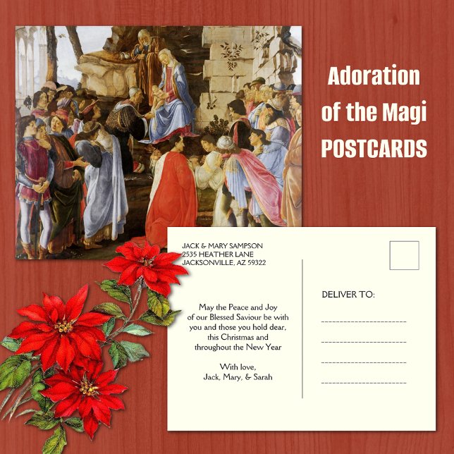 Weihnachtsverehrung der Magi Epiphany Religious Postkarte (Adoration of the Magi Christmas and Epiphany Postcards)