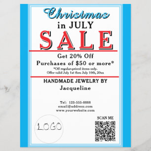 Weihnachtsverkauf im Juli Schmuck Blau Weiß Herz Flyer
