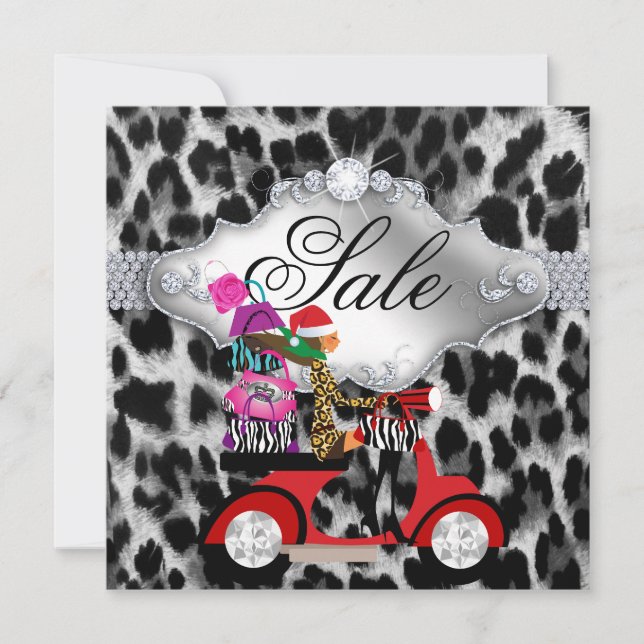 Weihnachtsverkauf Party Einladung Leopard White Bl (Vorderseite)