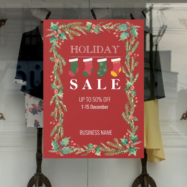 Weihnachtsverkauf Weihnachtsmarkt Blume Anzeigen Fensteraufkleber (Holiday Sale Christmas Flower Shop Ads Window Cling)