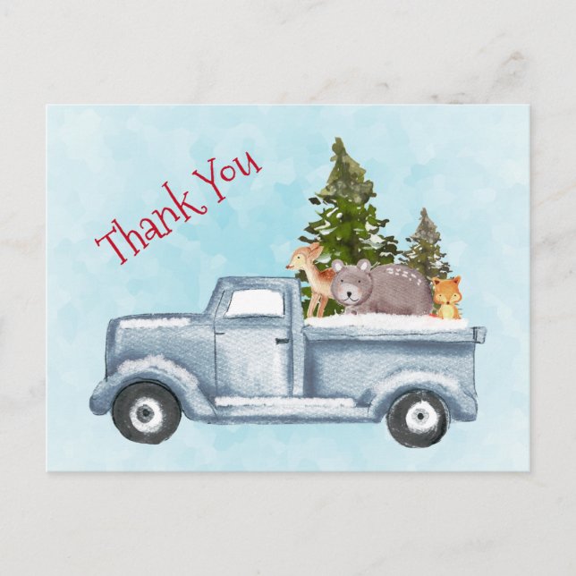 Weihnachtsverkehr mit Niedlichen Tieren Danke Postkarte (Vorderseite)