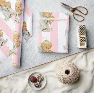 Weihnachtsverpackung Pink & White Stripe Engel Bab Geschenkpapier