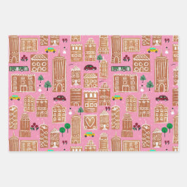 Weihnachtsverpackungspapier Lebkuchen Stadtdesign Geschenkpapier Set