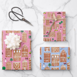 Weihnachtsverpackungspapier Lebkuchen Stadtdesign Geschenkpapier Set