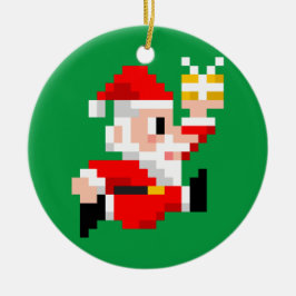 Weihnachtsverzierung: 8-Bitweihnachtsmann (blau) Keramikornament