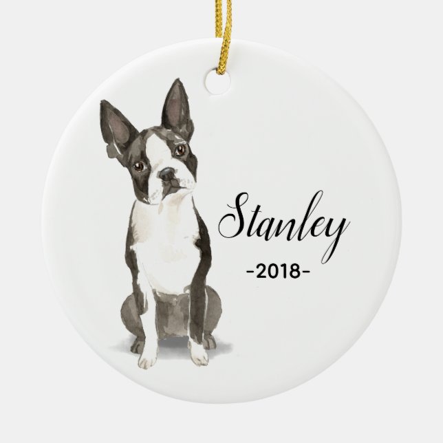 Weihnachtsverzierung Bostons Terrier Keramik Ornament (Vorne)