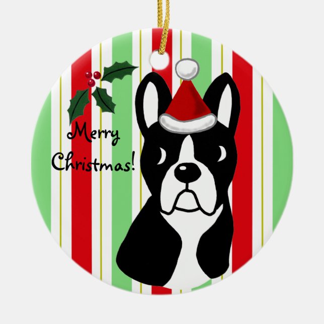 Weihnachtsverzierung Bostons Terrier Keramikornament (Vorne)