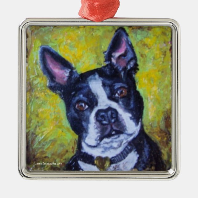 Weihnachtsverzierung Bostons Terrier Ornament Aus Metall (Vorne)