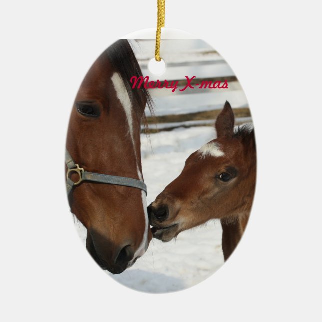 Weihnachtsverzierung/-stute u. -fohlen keramik ornament (Vorne)