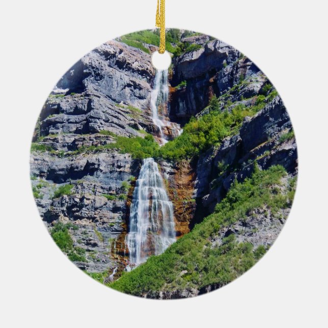 Weihnachtsverzierung Utah-Wasserfall-#1a- - rund Keramik Ornament (Hinten)