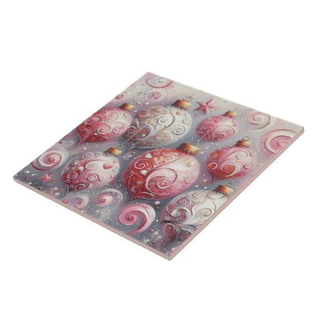 Weihnachtsverzierungen Bälle Rosa Weiß mit Wirbel Fliese (Seite)