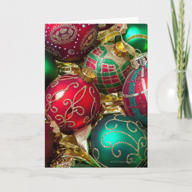 Weihnachtsverzierungen Feiertagskarte (Vorderseite)