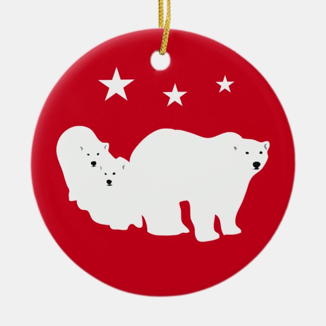 Weihnachtsverzierungs-Eisbären rot Keramikornament (Vorne)