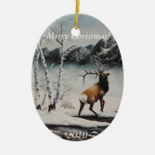 Weihnachtsverzierungs-Malerei-Elche im Schnee Keramikornament