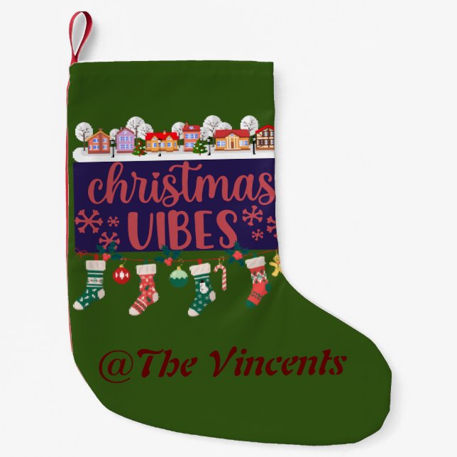 Weihnachtsvibes-Strumpf individuell anpassbar Kleiner Weihnachtsstrumpf (Vorderseite)