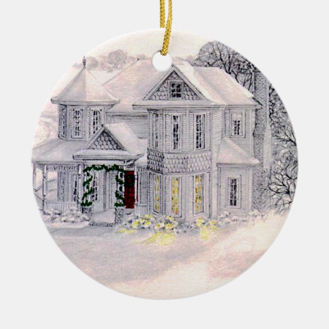 Weihnachtsviktorianische Haus-Verzierung Keramikornament (Vorne)