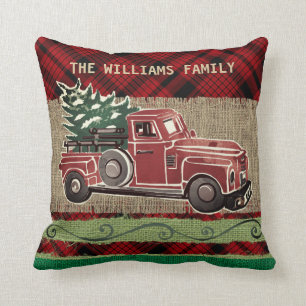 WeihnachtsVintager LKW-rote karierte Kissen