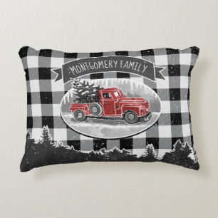 WeihnachtsVintager LKW-Schwarz-weißer Büffel-Kar Dekokissen