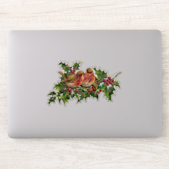 Weihnachtsvögel Holly Imitats Gold Aufkleber (Computer)