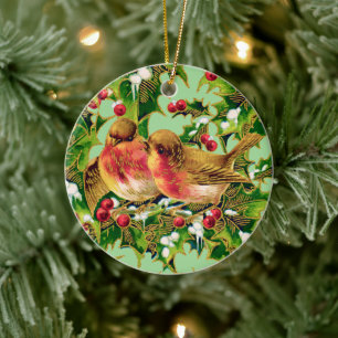 Weihnachtsvögel Holly Imitats Gold Keramik Ornament