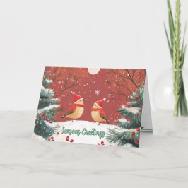 Weihnachtsvögel in Hats Custom Folded Holiday Card Feiertagskarte