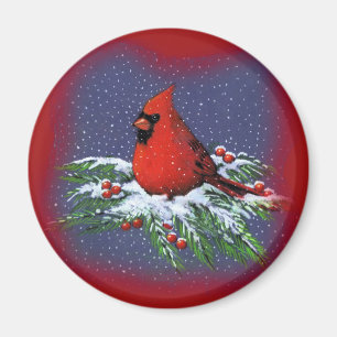 WEIHNACHTSvogel: KARDINAL: KUNST Magnet