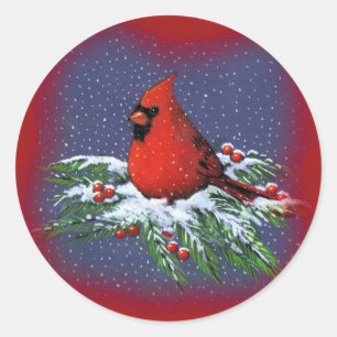 WEIHNACHTSvogel: KARDINAL: KUNST Runder Aufkleber